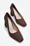 Women's Suede Heeled Shoes Square Toe Thick Heel Savel Brown