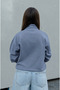 Women's Indigo Blue Half-Zip High Collar Oversize Sweatshirt Elastic Comfortable Fit - 3