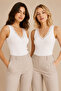 Women's 2-Piece Thick Strap Lace Detailed Cotton Modal Camisole Flexible Undershirt White
