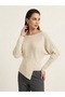 Boat Neck Button Detailed Asymmetrical Cut Knitwear Sweater 15356 - 2
