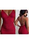 Thin Straps Triangle Chest Back V-Neck Cross-Tied Side and Back Gathered Dress
