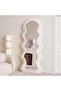 Full Length Mirror 60 * 160cm, Irregular Wavy Mirror, Wave Arched Floor Wall Standing Hanging or Leaning Against for Bedroom, Flannel Wrapped Wooden Frame Mirror-White - 4