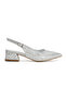 Women's Silver Open-Back Thick Heeled Patterned Evening Dress Shoes - 2