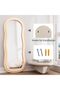 Full Length Mirror 60 * 160cm, Irregular Wavy Mirror, Wave Arched Floor Wall Standing Hanging or Leaning Against for Bedroom, Flannel Wrapped Wooden Frame Mirror-Beige - 5