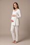Women's Ecru Long Sleeve Lace Maternity Pajama Set for Easy Breastfeeding - 4