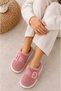 Women's Powder Pink Buckle Plush Winter House Slippers Dowry Slippers Gift Slippers Stc1327 - 3