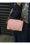 Women's Candy Pink Scarf and Chain Detailed Shoulder Bag Crossbody Zippered Baguette Handbag and Handbag - 5