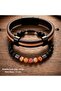 Special Series 2-Piece Combination Men's Brown Tan Leather Bracelet and Natural Stone Set - 4