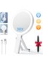 30X/1X Magnifying Travel Makeup Mirror, Round, Rechargeable Switch between handheld, tabletop and hanging use, with 3-color dimming, cordless power and included grooming tweezers