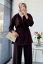 Women's Premium Waist Gathered Ribbed Detail Double Face Pants Set - Brown - 6