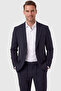 Men's Navy Blue Slim Fit Lycra Seersucker Fabric Suit Drawstring Elasticated Trousers 2602326 - 2
