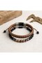 Special Series 2-Piece Combination Men's Tan Color Leather Bracelet and Natural Stone Set - 2