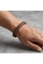 Men's Bracelet with Braided Detail in Tan Leather and Black Steel Clasp