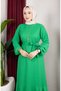 Bürümcük Fabric Sleeve Elastic Belted Hijab Dress 0911-05 Green - 4