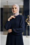 Pleated Chiffon Hijab Dress 5751-01 Navy Blue - 4