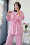 Women's Premium Waist Gathered Ribbed Detail Double Face Trousers Set - Pink - 3