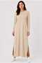Women's Long Sleeve Crew Neck Side Slit Long Dress