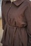 Women's Linen Trousers Set with Grass Detail, Waist Tie and Zipper - Brown - 5