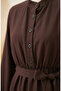Buttoned Elastic Waist Viscose Crepe Hijab Dress 0353-01 Brown - 4
