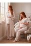 New Season Light Beige Muslin Fabric Buttoned Breastfeeding Compatible Design Short Sleeve 100% Cotton Maternity Pajama Set - 3