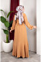 Bürümcük Fabric Sleeve Elastic Belted Hijab Dress 0911-02 Mink - 5