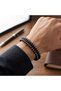 Men's Black Leather Bracelet with Rose Detail and Steel Clip, Casual Stylish Design