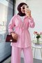Women's Premium Waist Gathered Ribbed Detail Double Face Trousers Set - Pink - 6