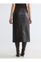 Vizyon New Season Brown Side-Tie A-Line Leather Look Skirt - 5