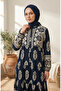 Patterned Viscose Buttoned Hijab Dress 5593-03 Navy Blue - 3
