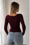 Women's Square Neck Twill Long Sleeve Blouse - 2