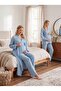 New Season Indigo Muslin Fabric Double-Breasted Tie-Up Nursing Feature Special Design Long Sleeve 100% Cotton Maternity Pajama Set - 8