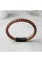 Men's Bracelet with Braided Detail in Tan Leather and Black Steel Clasp - 3