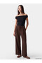 Seray New Season Brown Pleated Women's Fabric Trousers with Lace-Up Waist