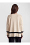 Peak New Season Beige Crew Neck Striped Women's Knitwear Sweater - 4