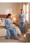 New Season Indigo Muslin Fabric Buttoned Breastfeeding Compatible Design Short Sleeve 100% Cotton Maternity Pajama Set - 6