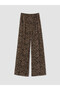 Özmarka New Season Brown Leopard Patterned Linen Blend Women's Trousers - 5