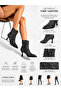 Women's Black Code Fabric Stoned Ankle Zipper Pointed Toe Heeled Boots Stylish Evening Dress Boots - 4