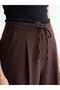 Seray New Season Brown Pleated Women's Fabric Trousers with Lace-Up Waist - 3