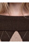 Vizyon New Season Brown Boat Neck Diamond Pattern Women's Knitwear Sweater - 3