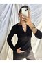 Women's New Season Black Color Half Placket Buttoned Premium Cotton Long Sleeve Body Blouse