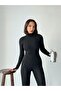 Winter Fleece Lined Turtleneck Long Sleeve Body Blouse with Finger Detail - 6