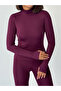 Winter Fleece Lined Turtleneck Long Sleeve Body Blouse with Finger Detail - 2