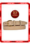 Genuine Leather, 3 cm Gold Color Buckle, Dark Cream, Stitched Classic Women's Belt, 3Cmkla02