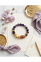 Purple Agate Stones and Red Aventurine Natural Stone Combination 316L Steel Gold Detailed Antique Design Women's Es - 3
