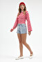 Women's Wide Sleeves Circular Neck Striped Blouse - 4