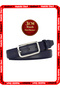 Genuine Leather, 3 cm Silver Color Rectangular Buckle, Navy Blue, Stitched Classic Women's Belt, 3Cmkla50