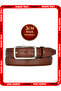 Genuine Leather, 3 cm Silver Color Rectangular Buckle, Chocolate Brown, Stitched Classic Women's Belt, 3Cmkla50