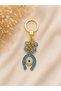 Light Blue Gilded Horseshoe Bead Detailed Metal Keychain, Lucky Keychain, Metal Evil Eye Bead Keychain Bag Accessory