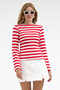 Women's Rolled Sleeves, Boat Neck, Striped Bluz - 5