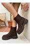 Arven Brown Suede Stitched Non-Slip Sole Flat Boots - 2